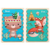 Puzzle en bois Montessori pour bébé, jouets éducatifs pour enfants, jeu de puzzle 3D en forme d'animaux de dessin animé, tableau d'activités pour enfant de 2 à 3 ans