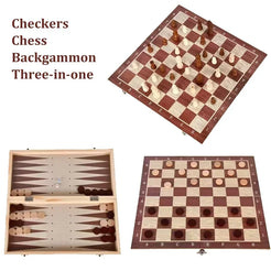 3 in 1 Wooden Chess Backgammon Checkers Set Board Game Travel Chess Games Portable Folding Box Entertainment Christmas Gift
