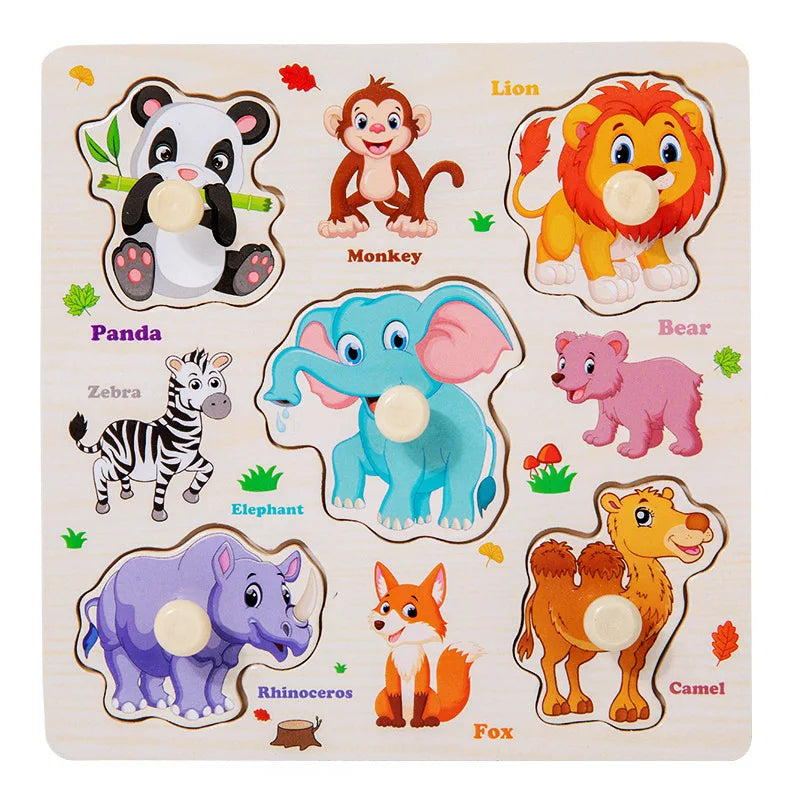Puzzle en bois Montessori pour bébé, jouets éducatifs pour enfants, jeu de puzzle 3D en forme d'animaux de dessin animé, tableau d'activités pour enfant de 2 à 3 ans