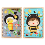 Puzzle en bois Montessori pour bébé, jouets éducatifs pour enfants, jeu de puzzle 3D en forme d'animaux de dessin animé, tableau d'activités pour enfant de 2 à 3 ans