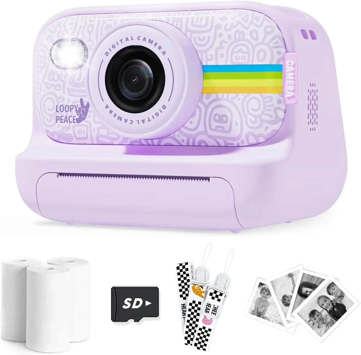 Appareil photo instantané pour enfants Objectif HD Écran 2,0 pouces Zoom avec 32 Go Cadeaux d'anniversaire pour enfants Festival Voyage Selfie Appareil photo numérique Jouets