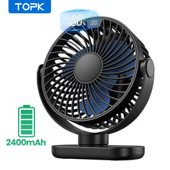 TOPK Portable Mini Fan 5000mAh Rechargeable LED Display Table Desk Fan 360Rotation Quiet Personal Electric Cooling Camping Fan